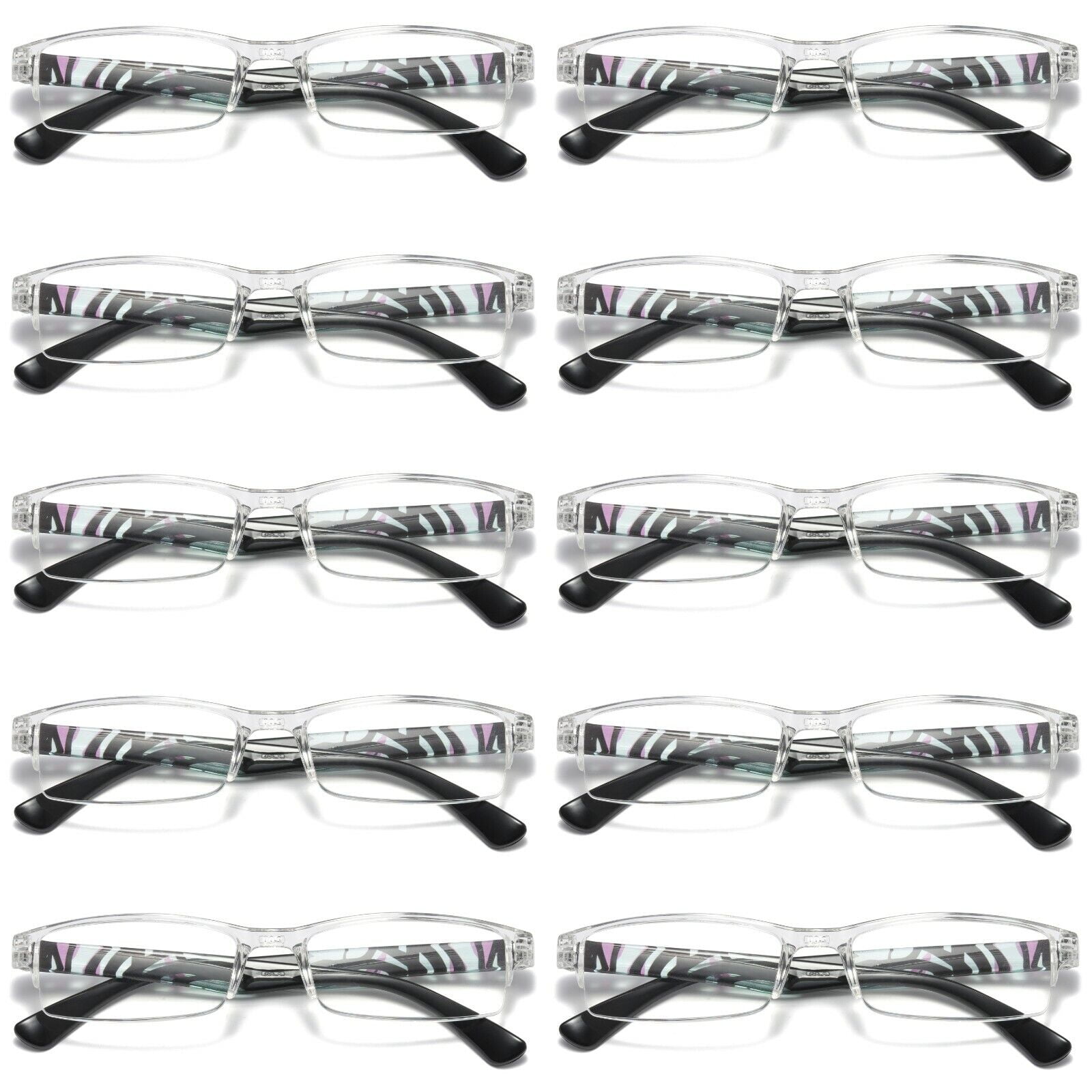 10 Pairs Womens Slim Rectangle Half Frame Blue Light Blocking Reading Glasses Readers +3.00