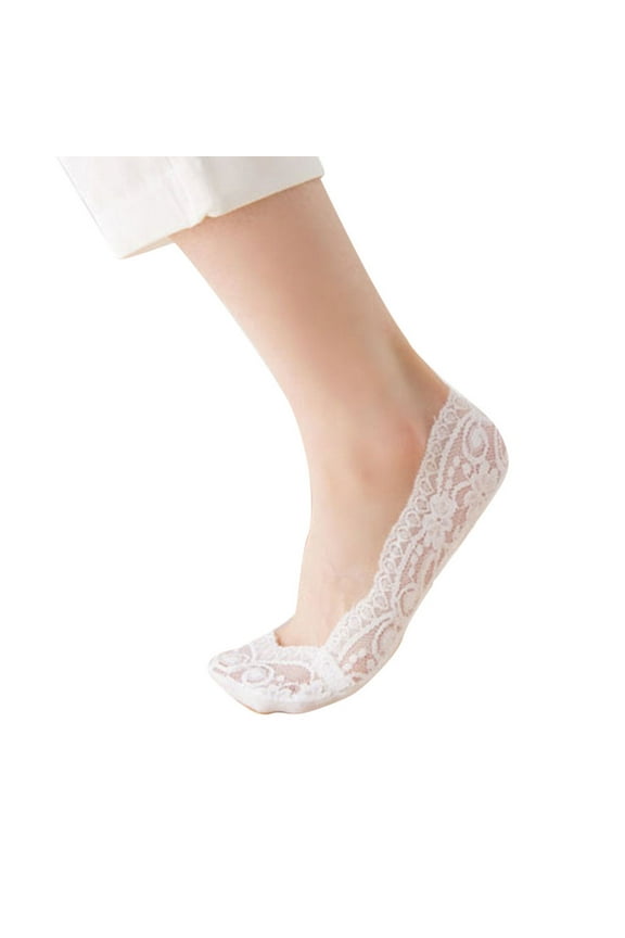 10 Pairs Womens Socks Fashion Cotton Blend Lace Antiskid Invisible Low Cut Toe Ankle Socks