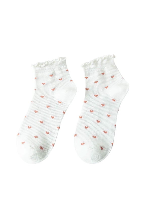 10 Pairs Womens Socks Sailor With Lace Trim Cute Heart Pattern Ankle Summer Lightweight Comfortable Daily Wear Socks