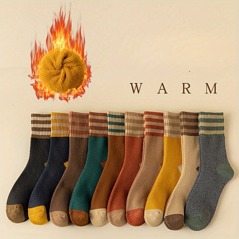 NOBRAND 10 Pairs Wool Knit Socks, 95% Wool 5.0% Polyester , All-Season Thick Plush Middle Tube Socks, Machine Washable, Japanese Style Warm Long Socks, Cozy Footwear Soft Texture Socks, Cute Socks