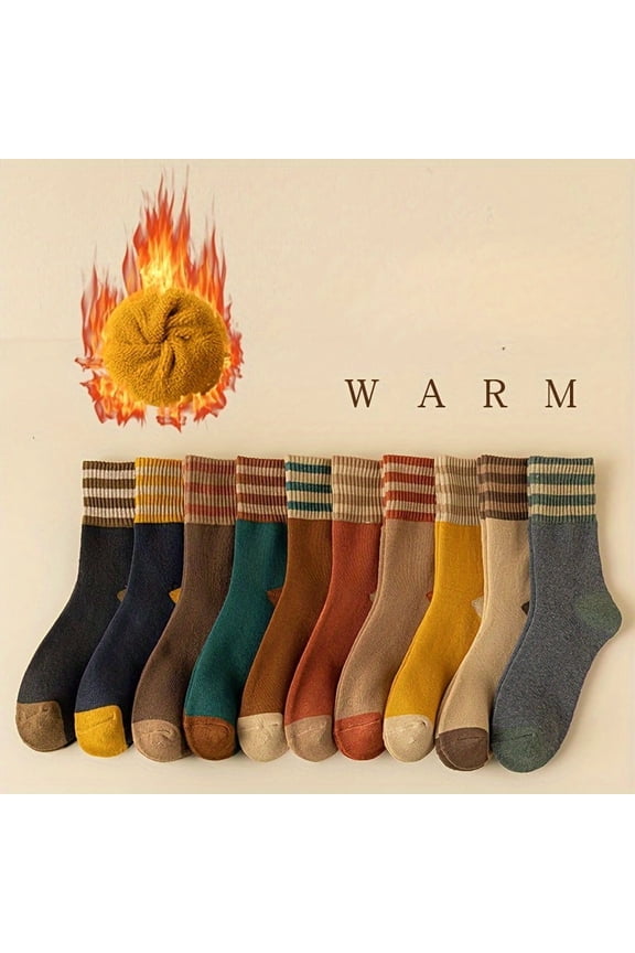 10 Pairs Wool Knit Socks, 95% Wool 5.0% Polyester , All-Season Thick Plush Middle Tube Socks, Machine Washable, Japanese Style Warm Long Socks, Cozy Footwear  Soft Texture Socks, Cute Socks