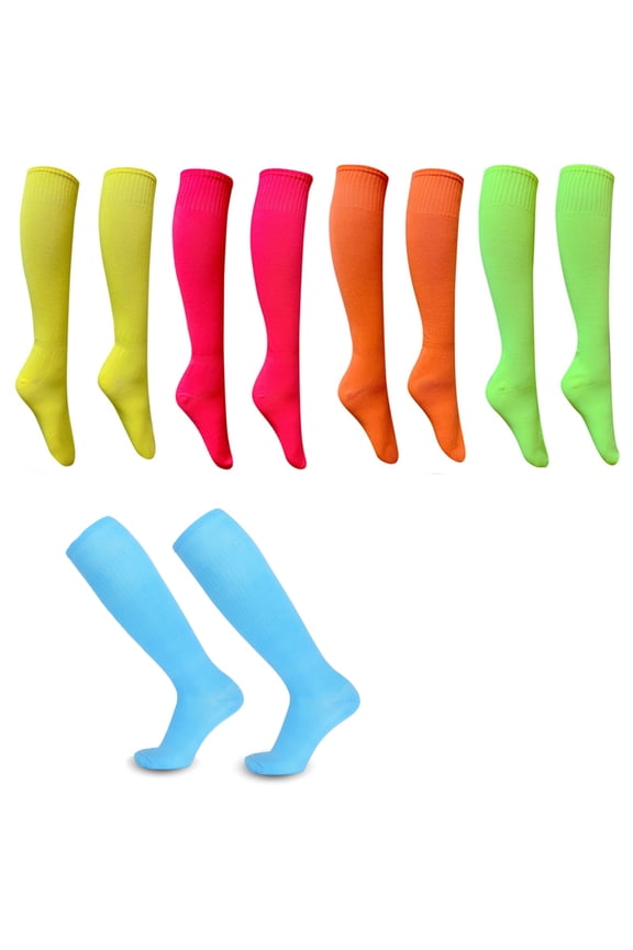 10 Pairs of Neon Color Over Calf Athletic Socks Unisex Knee-High Training Socks