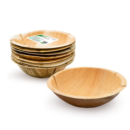 10 Palm Leaf Disposable Bowls - 40 Ounce Large Serving Plates - Compostable Eco Friendly Wedding Party Supplies Set