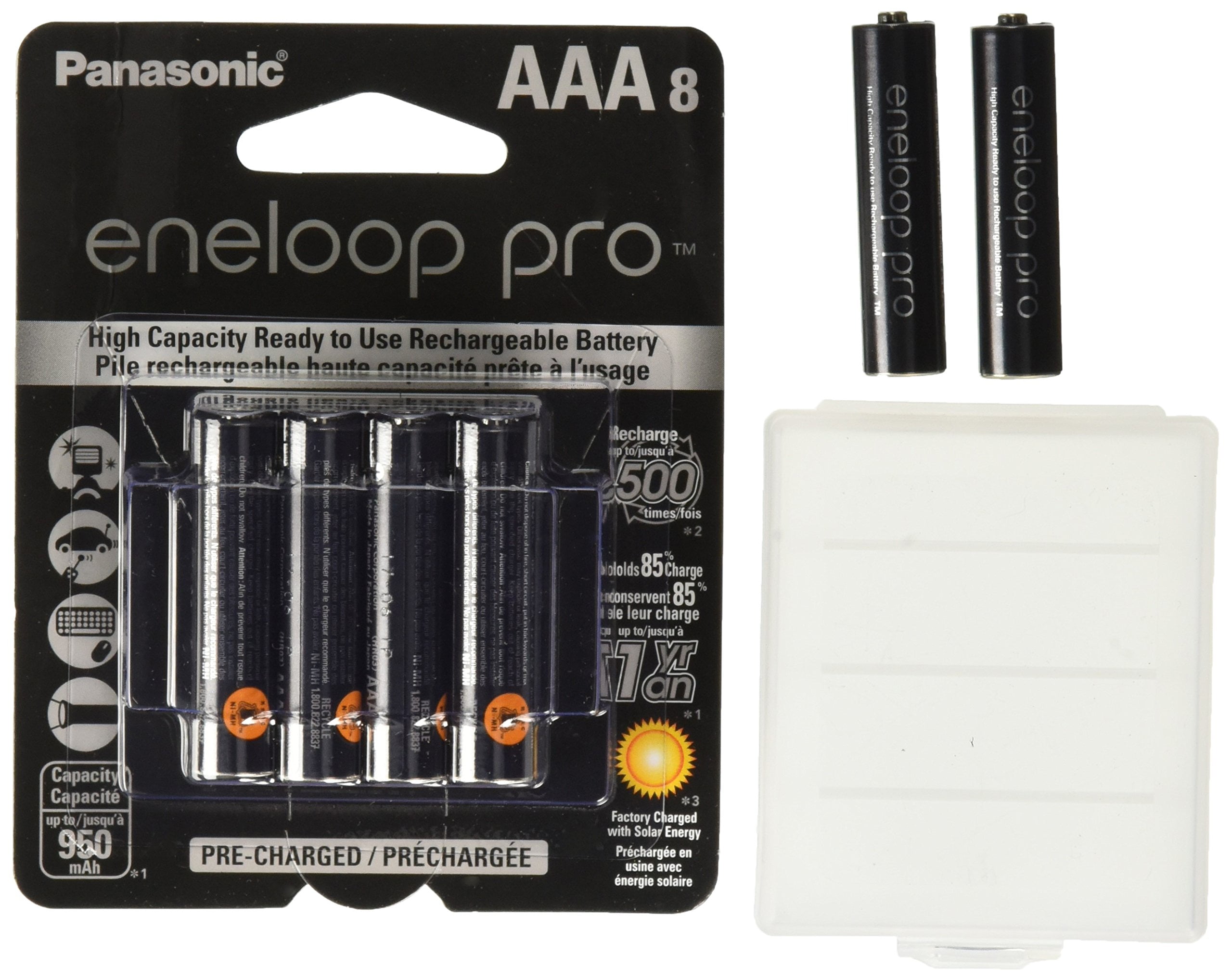 10 Panasonic Eneloop Pro AAA 950mAh Min 900mAh, High Capacity, Ni-MH Pre-Charged Rechargeable Batteries + Free Battery Holder