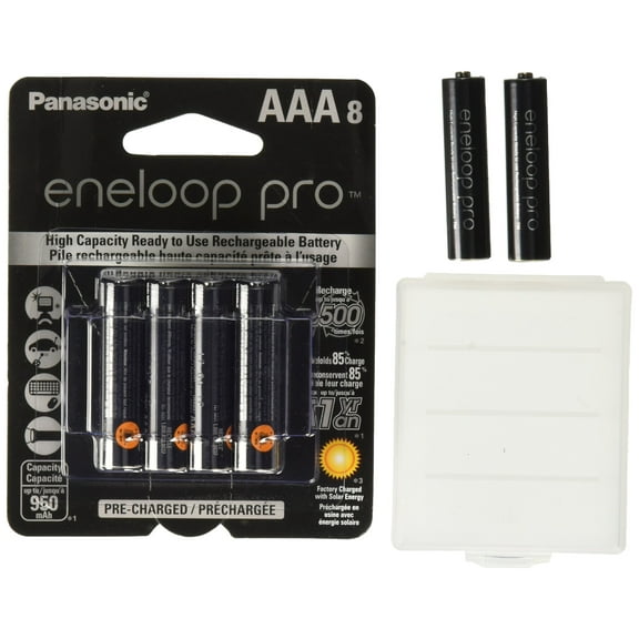 10 Panasonic Eneloop Pro AAA 950mAh Min 900mAh, High Capacity, Ni-MH Pre-Charged Rechargeable Batteries + Free Battery Holder