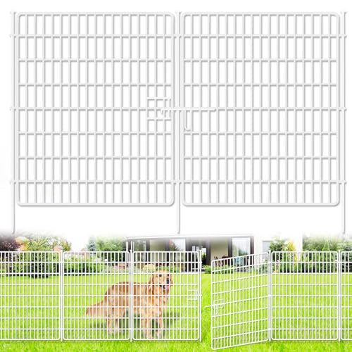 10-Panel Rustproof Metal Garden Fence with Gate, 32-Inch Height by 24-Foot Length Decorative Animal Barrier for Dogs, Outdoor Yard and Patio Edging Border in White Finish