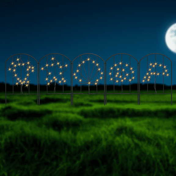 10-Panel  Solar-Powered Ocean Pattern Decorative Garden Fence with Starburst LED Lights, Rustproof Metal Landscape Edging & Animal Barrier for Patio Yard Path, 10.4ft(L)22in(H)