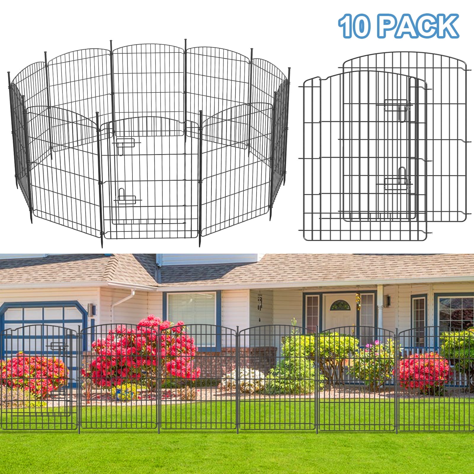 10 Panels Decorative Metal Outdoor Garden Fence with Dig for Yard Lawn Patio Borders, 30 in(H) X 20 ft(L)