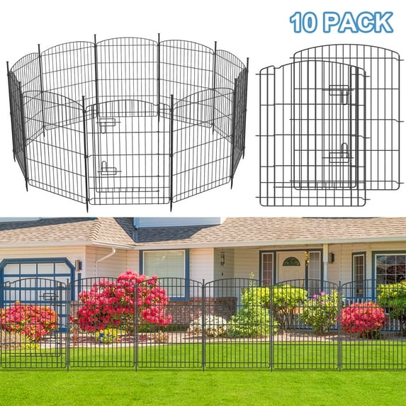 10 Panels Decorative Metal Outdoor Garden Fence with Dig for Yard Lawn Patio Borders, 30 in(H) X 20 ft(L)