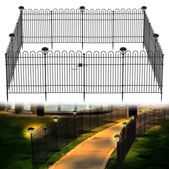 Yacona 10 Panels Garden Fence Animal Barrier, 32 in (H) x23.6ft (L) Outdoor Dog Fence with Lights, No Dig Fencing for Yard