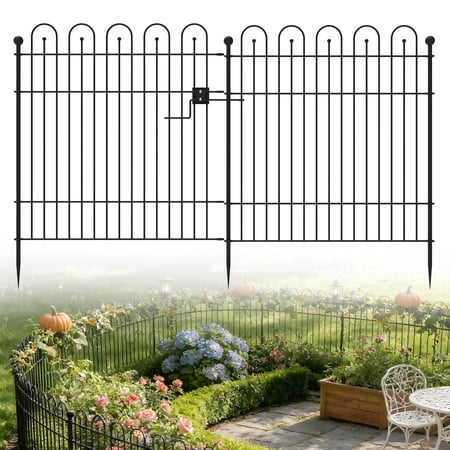 Yacona 10 Panels Garden Fence Animal Barrier, 32 in (H) x23.6ft (L) Outdoor Dog Fence with Lock, No Dig Fencing for Yard