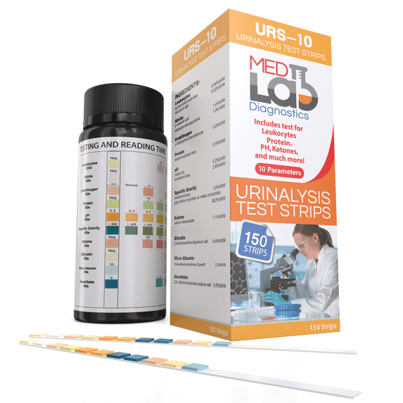 10 Parameter Urine Test Strips for Urinalysis(150 Cnt) in Sealed Pouches. Tests for Ketosis, pH, Protein, UTI, Kidney and Liver Function