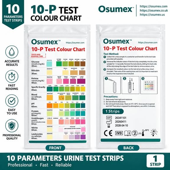 10-Parameters Urine Analysis 5-Test Pack to check for the healthy state of the body. An easy simple to use self-test at home up to 5 times