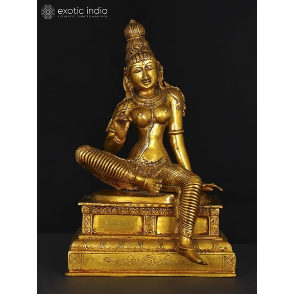 10" Goddess Parvati Lalita Roop Brass Statue | Benevolent Aspect | Hindu Goddess Sculpture