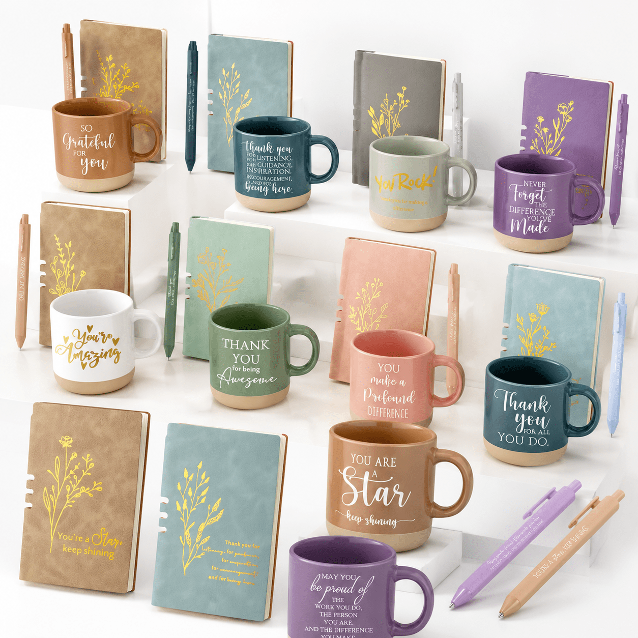 10 Pastel Employees 10-Piece Appreciation Gift Set with Mugs, Notebooks ...
