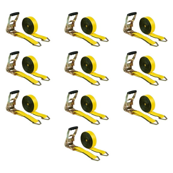 10 Paxk 2" x 30' Ratchet Straps w/ Delta Ring - 3,333 lbs WLL Yellow Car Tie Down Straps Heavy-Duty Tow Straps for Trailers Truck