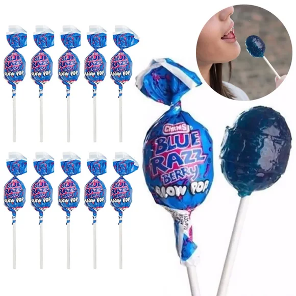 10 Pc Blow Pops Blue Razz Berry Lollipops Raspberry Sucker Stick Candy