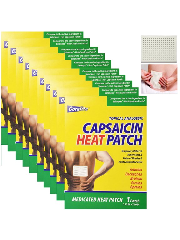 10 Pc Coralite Capsaicin Heat Patch Hot Pads Pain Relief Therapy Press Pack Wrap