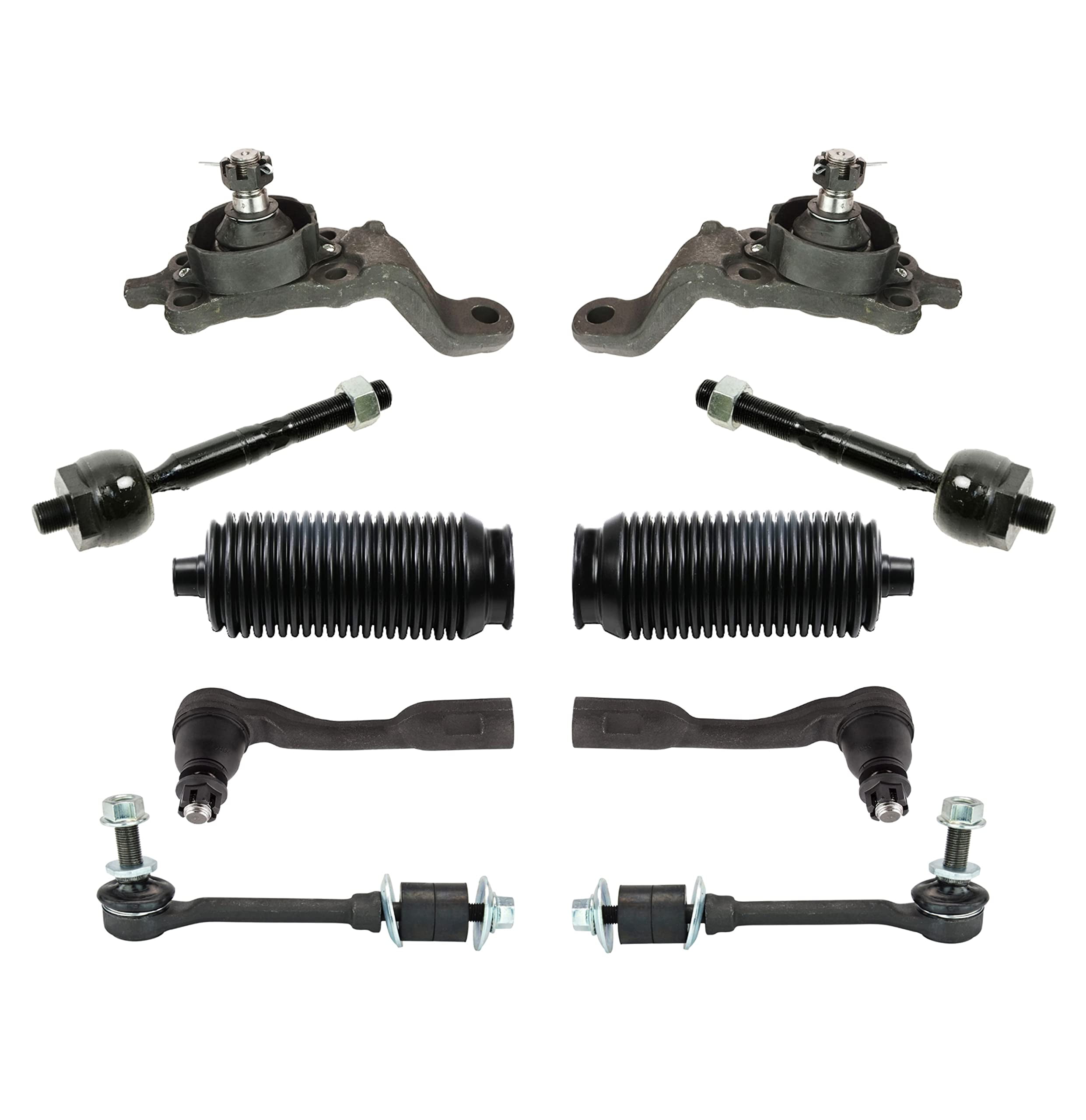 10 Pc Front Inner & Outer Tie Rod Ends, Rack & Pinion Bellow Boots