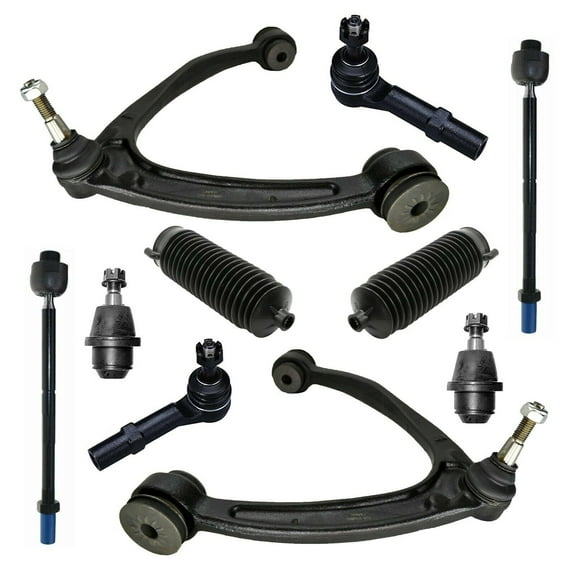 10 Pc Front Suspension Kit Inner & Outer Tie Rod Ends W/ Bellow Boots, Lower Ball Joints , Upper Control Arms and Ball Joints Assembly