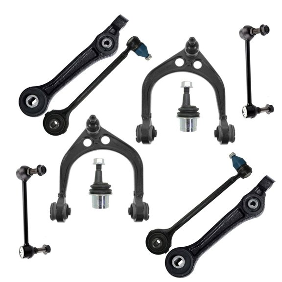 10 Pc Front Suspension Kit Lower & Upper Control Arm Sway Bar Link Lower Ball Joints (Adjustable)