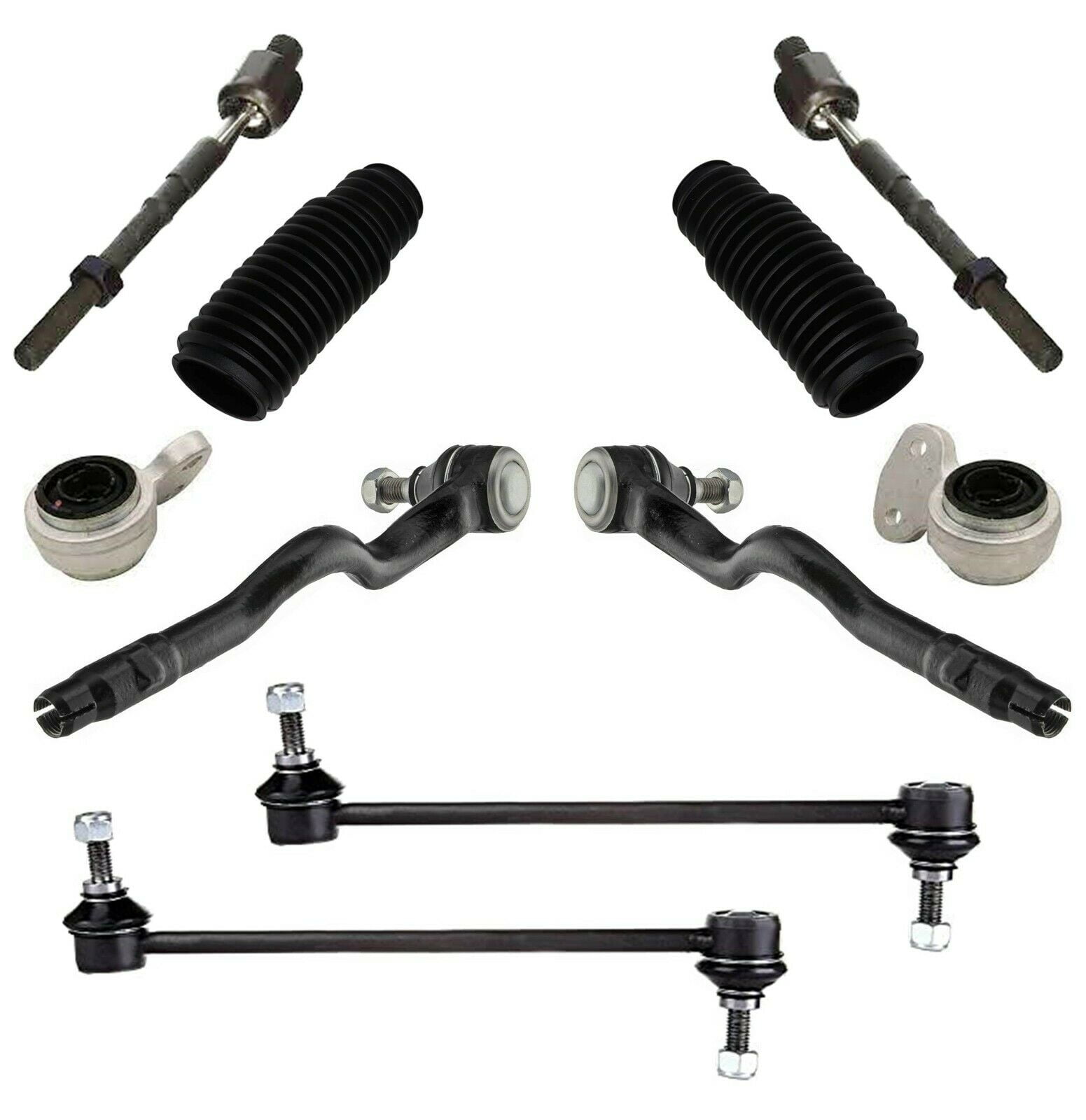 10 Pc Front Suspension Kit Rack and Pinion Bellow Boots Tie Rod End