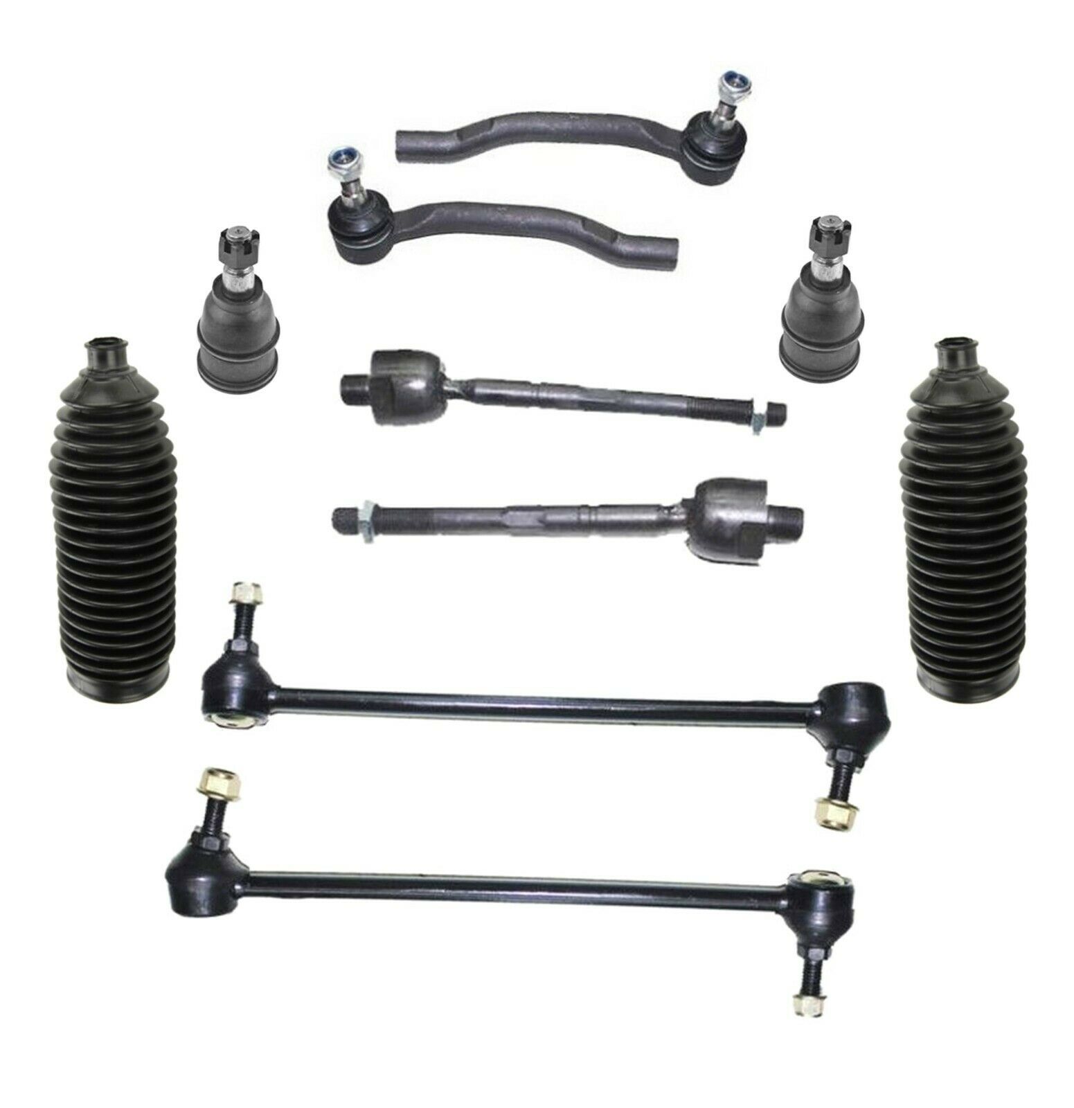 10 Pc Front Suspension Kit Rack & Pinion Bellow Boots Tie Rod Linkages