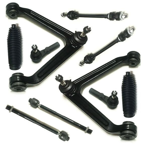 10 Pc Front Suspension Kit Upper Control Arms & Ball Joints, Sway Bar End Links, Inner & Outer Tie Rod Ends, Rack & Pinion Bellows Fits select: 2002-2005 DODGE RAM 1500