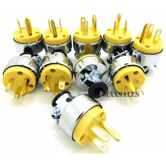 (10-Pc) Male Extension Plugs 15Amp 125V Replacement Extension Cord Plugs
