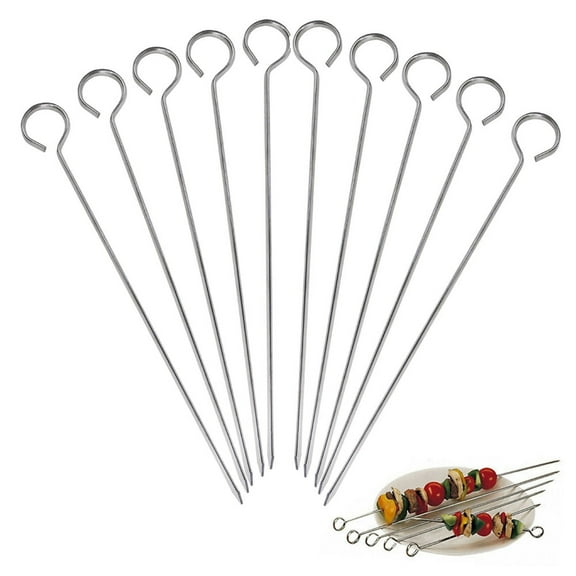 10 Pc Metal BBQ Skewers 9.8"L Stainless Steel Cooking Barbecue Kebab Grill Stick