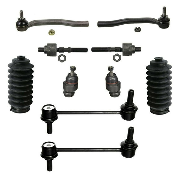 10 Pc New Complete Suspension Kit Rear Sway Bar End Links, Rack and Pinion Bellows, Front Upper Adjustable Ball Joints, Outer & Inner Tie Rod Ends Fits select: 1997-2001 HONDA PRELUDE