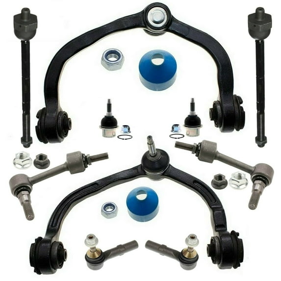 10 Pc New Suspension Kit Front Upper Control Arms with Ball Joints Assemblies + Lower Ball Joints, Sway Bar End Link, Inner & Outer Tie Rod Ends Fits select: 2003-2006 FORD EXPEDITION
