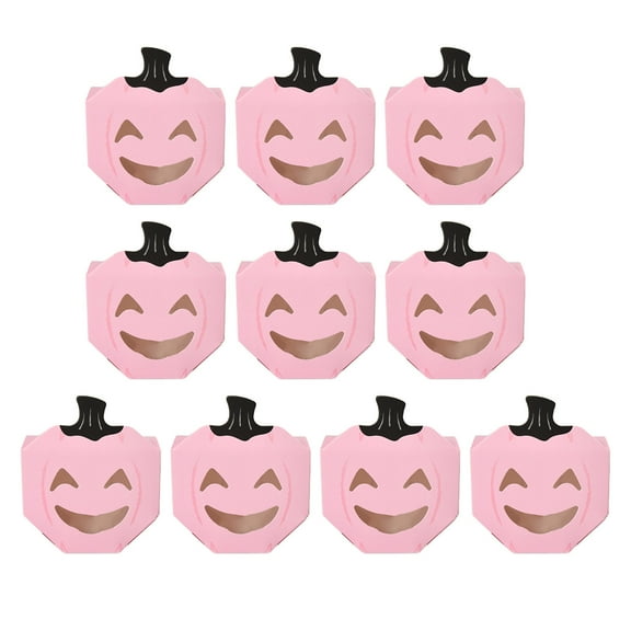 10 Pc Pink-Pumpkin Treat Boxs Candy Bags, Trick-or-Treat Halloween Gift Bags