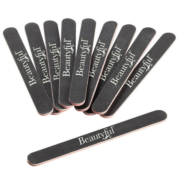 10-Pc. Professional Nail File Set - Salon-Level Nail Care at Home | 100/180 Grit Sandpaper, Round Top, Double Sided | Easy on Natural Nails | 7" Long