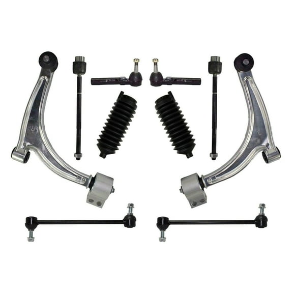 10 Pc Steering Suspension Lower Control Arm with Ball Joints Stabilizer Sway Bar Links Inner Outer Tie Rod Ends Rack & Pinon Bellow Boots Complete Kit Fits select: 2004-2012 CHEVROLET MALIBU
