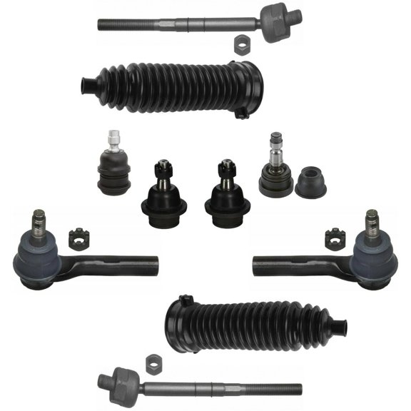 10 Pc Suspension Kit Inner & Outer Tie Rod Ends, Gear Bellows, Upper & Lower Ball Joints