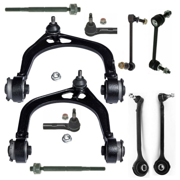 10 Pc Suspension Steering Kit Front Lower Upper Control Arms Inner Outer Tie Rod Ends Sway Bar Links