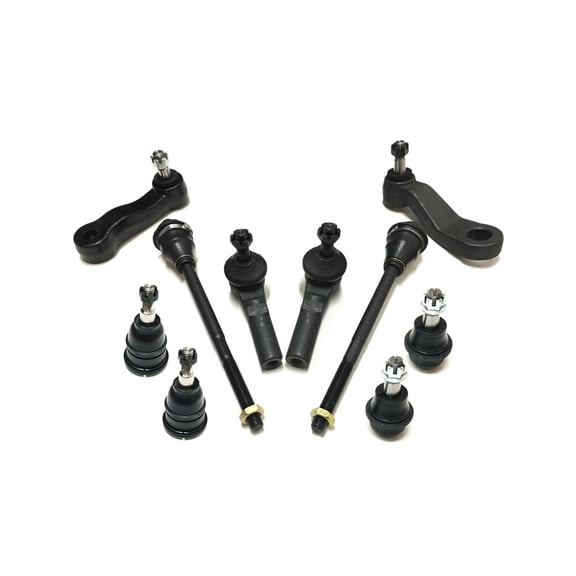 10 Pc Suspension Upper Lower Ball Joints Set + Inner Outer Tie Rod Ends + Idler & Pitman Arm with 3 Groove Spline Fits select: 2001-2010 CHEVROLET SILVERADO, 2001-2010 GMC SIERRA