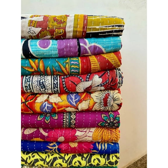 10 Pc's Handmade Cotton Vintage Kantha Quilts Indian Reversible Boho Kantha Throws