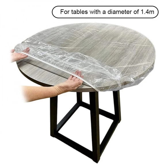 10 Pcs 0.8/1/1.2/1.4M Disposable Fitted Round Tablecloth Transparent Waterproof Oil-Proof Dinning Table Cover Protector Cloth
