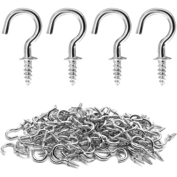 10 Pcs 1/2" Ceiling Cup Screw Hook Self-Tapping Screws Hooks Sliver