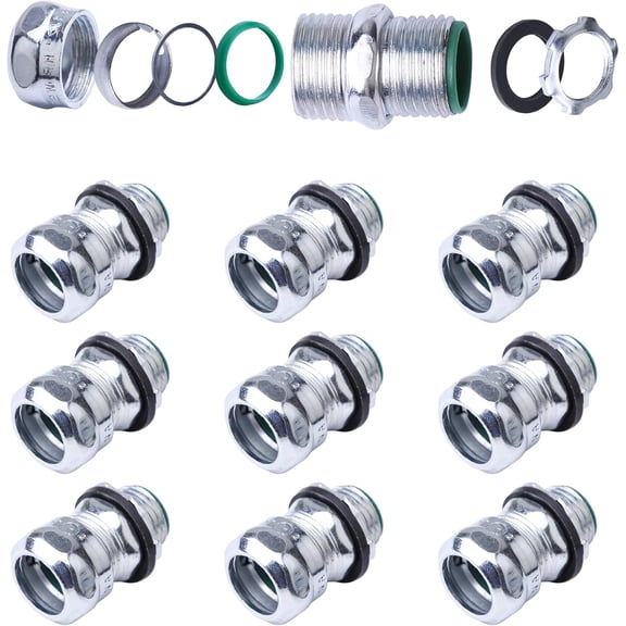 10 Pcs 1/2 Inch EMT Raintight Compression Connectors, Zinc Plated Steel Insulated Waterproof Box Connector, CULus Listed Electrical Conduit Fittings for Thin Wall (1/2)