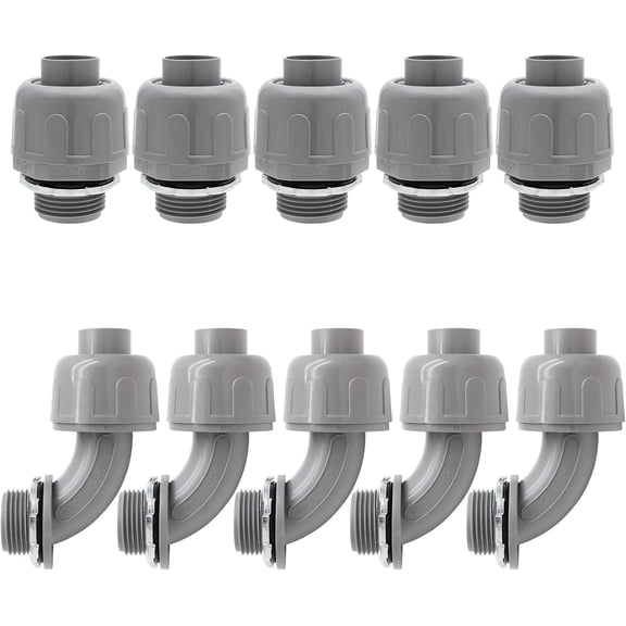 10 Pcs 1/2 Inch NPT Grey PVC Straight And 90 Degree Liquid Tight Connector Fittings Professional Daily Electrical Conduit Connection