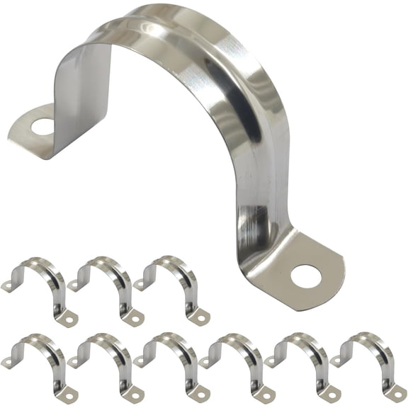 10 Pcs 1-3/4" Stainless Steel Rigid Pipe Strap U Bracket Two Hole Conduit Clamp for Tube Cable Fastening