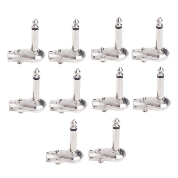 10 Pcs 1/4" 6.35mm Mono Speaker Right Angle Guitar Phono Plug Pancake Connector