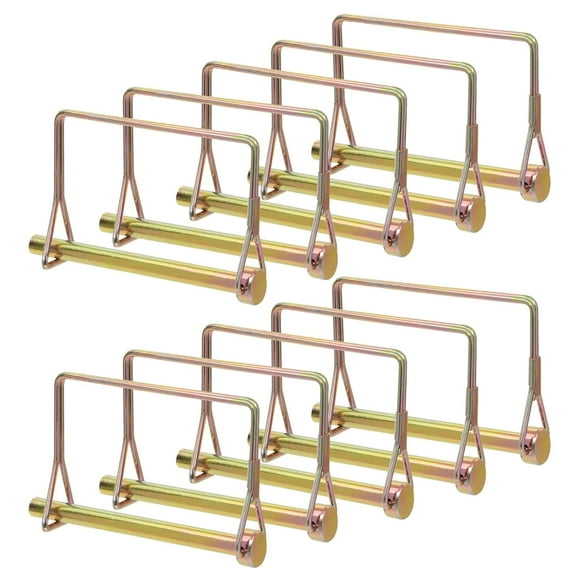 10 Pcs 1/4 Inch Wire Lock Pin Gold 4 inch Long Trailer Hitch Pin Hitch Pin Trailer Pin Safety Coupler Pin for Farming, Gardening, Truck, Boat,PTO and Hitches