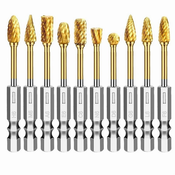 10 Pcs 1/4Inch Carbide Burr Set, Double Cut Die Grinder Bits Rotary Burrs Tool Set with Box for Metal, Wood, Stone,10 * shapes grinding bits