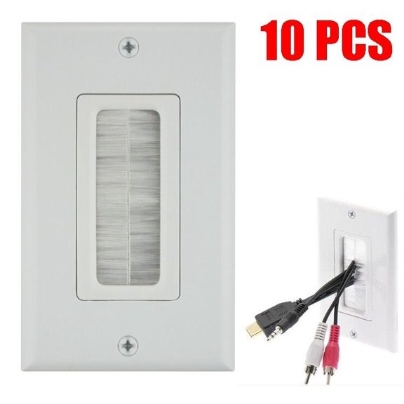 10 Pcs 1 Gang Brush Wall Plate Cable Entry Exit Face Plate Cover Outlet White