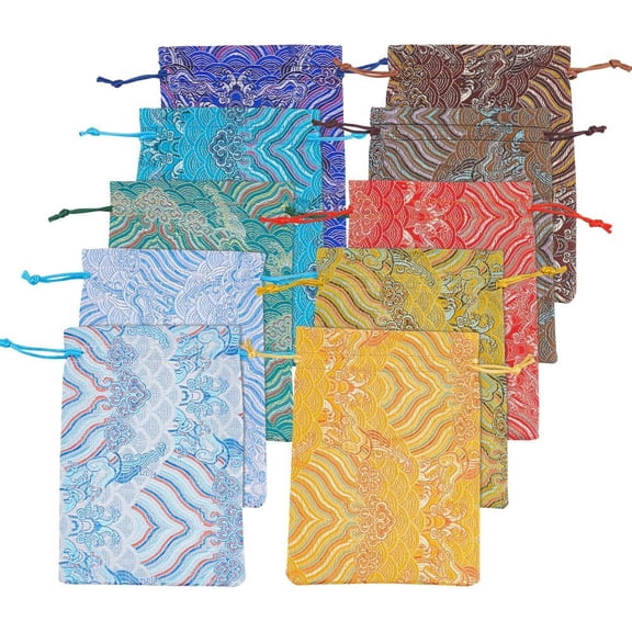 10 Pcs 10 Colors Chinese Style Drawstring Bags Brocade Jewelry Pouch Fabric Gift Wrapping Blessing Bags with Wave Pattern for Wedding Party Candy Gift Jewelry 7.095.12 Inch Making DIY