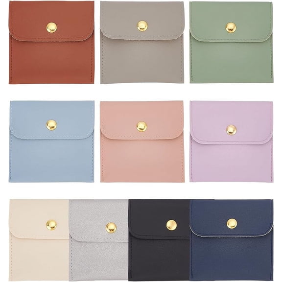 10 Pcs 10 Colors Imitation Leather Jewelry Pouch Pocket Cosmetic Bag Square Jewelry Envelope Pouch Mini Travel Storage Bag with Flip Cover